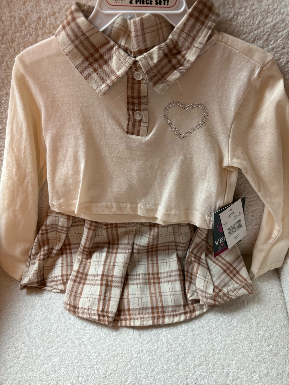 Velvet Cream and Light Brown Plaid Button-Down Set
